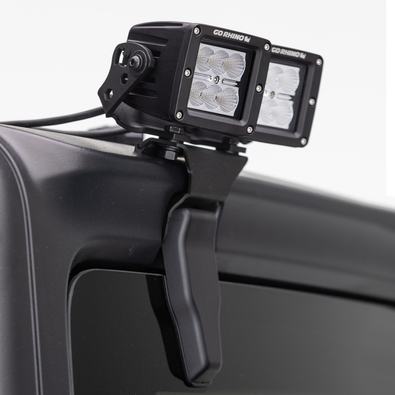 Jeep Wrangler JLU Light Mounts - Rear - Go Rhino - Hard Top Rear for 3x3 LED Cubes - Textured Black - `18-`20